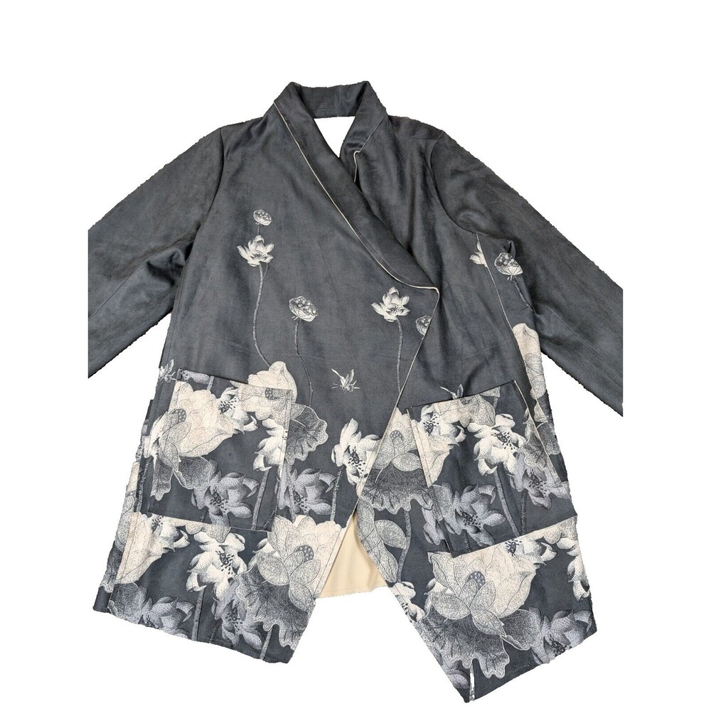 Chelsea & Theodore Faux Leather Duster Size 2X  Floral Print Gray